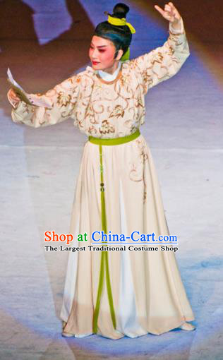Chinese Yue Opera Scholar Poet Liu Yong Garment and Headwear Shaoxing Opera Xiao Sheng Costumes Apparels Young Man Robe Clothing