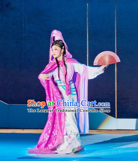 Chinese Shaoxing Opera Young Lady Courtesan Apparels and Hair Jewelry Yue Opera Liu Yong Costumes Hua Tan Actress Dress Garment with Cloak