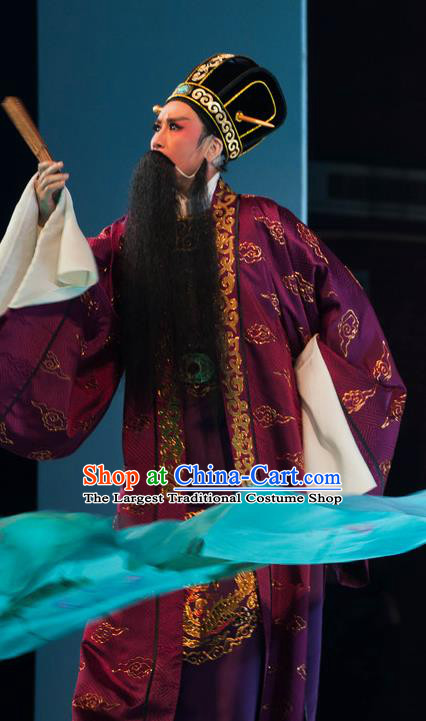 Chinese Yue Opera Elderly Male Purple Garment and Headwear Shaoxing Opera Lao Sheng Costumes Apparels Official Landlord Clothing