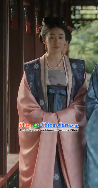 Chinese Song Dynasty Countess Historical Costumes and Headpieces Drama Serenade of Peaceful Joy Ancient Royal Dame Rani Dress Garment