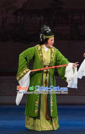 Chinese Shaoxing Opera Rich Dame Green Dress Apparels and Headpieces Tao Li Mei Yue Opera Laodan Elderly Female Garment Costumes