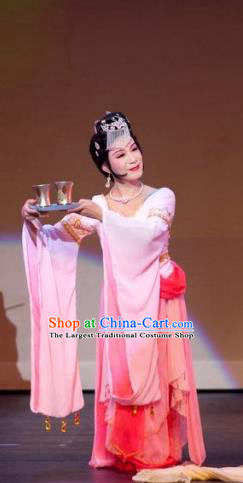 Chinese Shaoxing Opera Xiao Dan Dress Garment and Headpiece The Princess Messenger Farewell at Lakeside Yue Opera Servant Girl Apparels Costumes