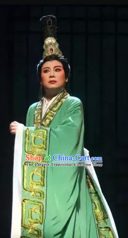 Chinese Yue Opera Young Male Official Green Costumes and Headwear Han Feizi Apparels Clothing Shaoxing Opera Xiaosheng Han Fei Garment