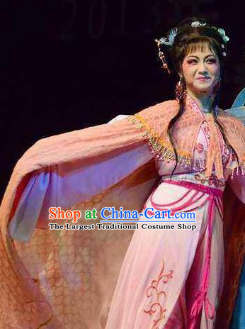 Chinese Shaoxing Opera Young Female Wang Lanying Dress Garment and Headpieces He Wenxiu Yue Opera Hua Tan Costumes Actress Apparels