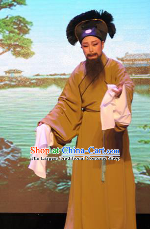 He Wenxiu Chinese Yue Opera Elderly Male Garment Apparels and Hat Shaoxing Opera Laosheng Old Servant Costumes