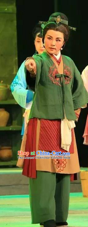 Chinese Shaoxing Opera Country Woman Dress Costumes and Headpieces He Wenxiu Yue Opera Middle Age Dame Garment Apparels
