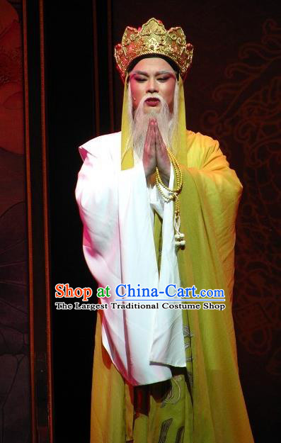 Chinese Yue Opera Elderly Male Garment Butterfly Love Monk Costumes and Headwear Shaoxing Opera Laosheng Old Buddhist Zhen Ru Apparels