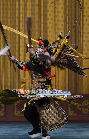 Fan Xi Liang Chinese Peking Opera General Kao Garment Costumes and Headwear Beijing Opera Martial Male Xun Huang Apparels Armor Suit with Flags Clothing
