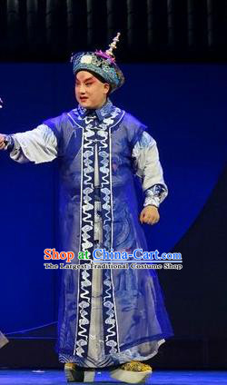 Nan Hai Zi Chinese Peking Opera Young Male Garment Costumes and Headwear Beijing Opera Qing Dynasty Emperor Shun Zhi Apparels Xiaosheng Clothing