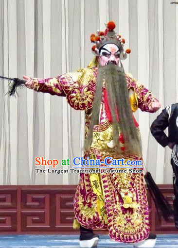 San Kan Yu Mei Chinese Ping Opera General Kao Armor Suit with Flags Costumes and Headwear Pingju Opera Laosheng Apparels Clothing