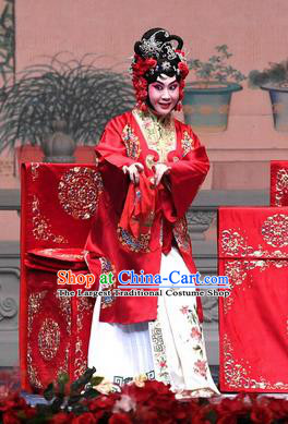 Chinese Beijing Opera Bride Zhang Saizhu Apparels Costumes and Headdress Tell On Sargam Traditional Peking Opera Young Female Red Dress Wedding Garment
