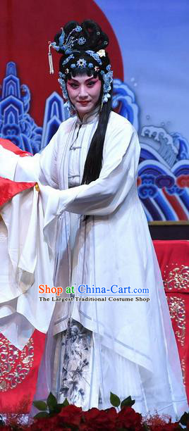 Chinese Beijing Opera Diva Apparels Costumes and Headdress Tell On Sargam Traditional Peking Opera Distress Maiden Zhang Shangzhu White Dress Young Female Garment
