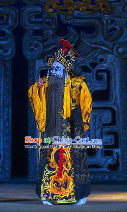 Ru Ji Chinese Peking Opera King Wei Garment Costumes and Headwear Beijing Opera Laosheng Apparels Elderly Male Clothing