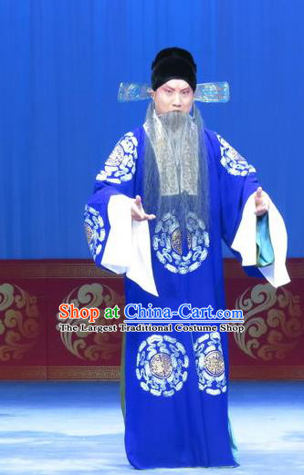 Lv Bu And Diao Chan Chinese Ping Opera Laosheng Costumes and Headwear Pingju Opera Elderly Male Apparels Official Clothing