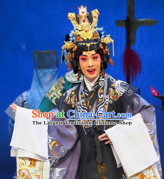 Chinese Beijing Opera Queen Apparels Costumes and Headdress Chun Qiu Er Xu Traditional Peking Opera Young Female Dress Empress Garment