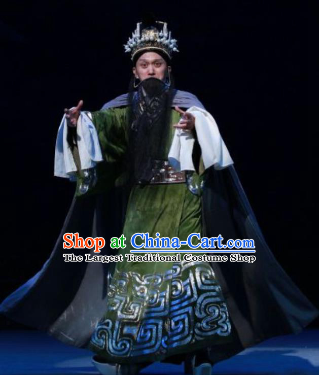 Chun Qiu Er Xu Chinese Peking Opera Elderly Male Shen Baoxu Garment Costumes and Headwear Beijing Opera Apparels Official Clothing