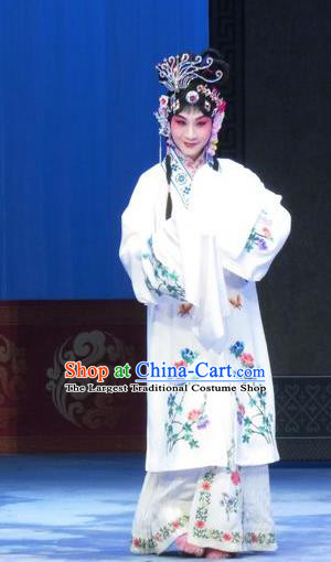 Chinese Ping Opera Diva Apparels Costumes and Headpieces Traditional Pingju Opera Lv Bu And Diao Chan Hua Tan Young Beauty White Dress Garment