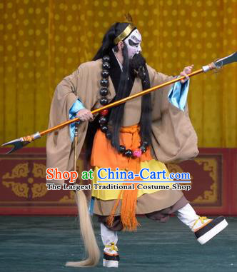 Tao Hua Cun Chinese Peking Opera Monk Lu Zhishen Garment Costumes and Headwear Beijing Opera Apparels Martial Male Clothing