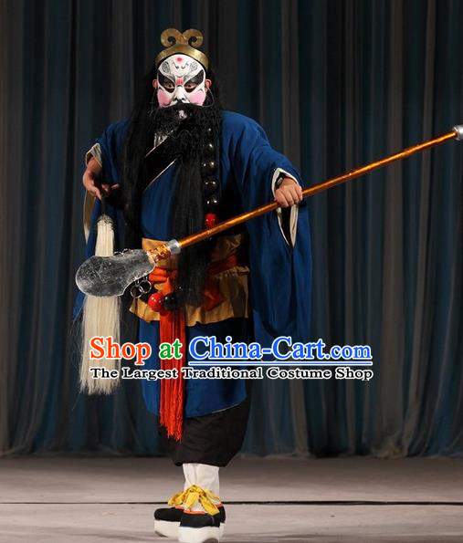 Tao Hua Cun Chinese Peking Opera Hero Garment Costumes and Headwear Beijing Opera Martial Male Apparels Monk Lu Zhishen Clothing