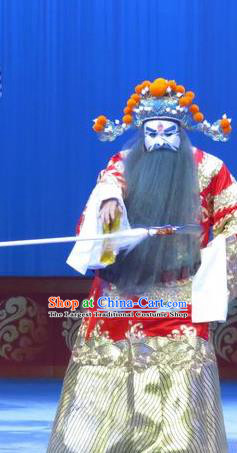Lv Bu And Diao Chan Chinese Ping Opera Elderly Male Dong Zhuo Costumes and Headwear Pingju Opera Apparels Minister Red Clothing