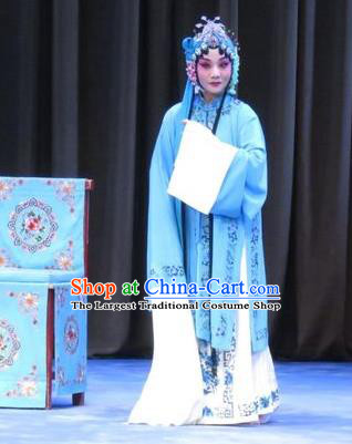 Chinese Ping Opera Hua Tan Blue Apparels Costumes and Headpieces Traditional Pingju Opera Zhou Ren Xian Sao Actress Dress Garment