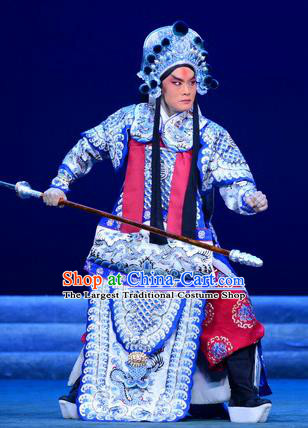 Di Qing Chinese Peking Opera Martial Actor Garment Costumes and Headwear Beijing Opera Takefu Apparels General Di Qing Armor Clothing