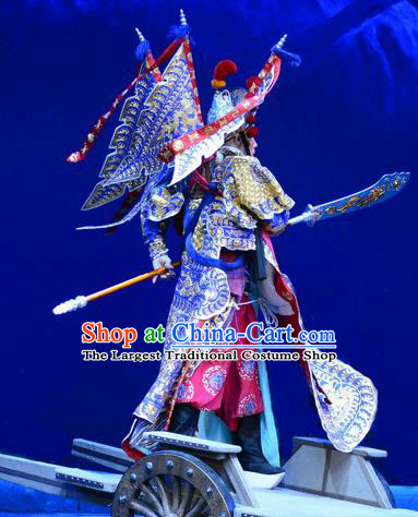 Di Qing Chinese Peking Opera Martial Male Kao Suit Garment Costumes and Headwear Beijing Opera Takefu Apparels General Armor with Flags Clothing