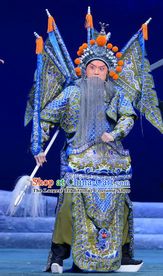 Di Qing Chinese Peking Opera Military Officer Kao Suit Garment Costumes and Headwear Beijing Opera Takefu Apparels General Yang Zongbao Armor with Flags Clothing