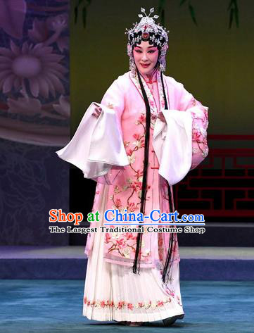 Chinese Beijing Opera Hua Tan Apparels Costumes and Headdress Love of Jade Hairpin Traditional Peking Opera Young Mistress Dress Actress Zhang Yuzhen Garment