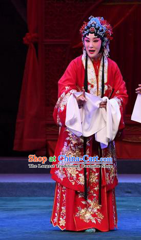 Chinese Beijing Opera Bride Apparels Costumes and Headdress Love of Jade Hairpin Traditional Peking Opera Hua Tan Zhang Yuzhen Dress Wedding Garment