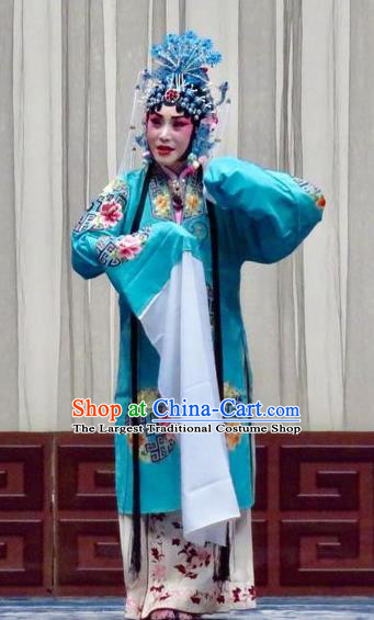 Chinese Ping Opera Diva Apparels Costumes and Headpieces Traditional Pingju Opera San Kan Yu Mei Hua Tan Princess Blue Dress Garment