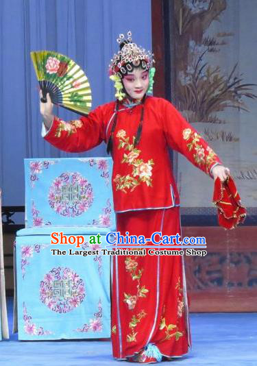 Chinese Ping Opera Diva Yuli Apparels Costumes and Headdress Traditional Pingju Opera Tao Li Mei Xiaodan Red Dress Garment