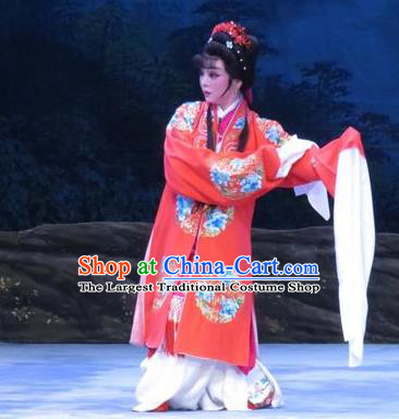 Chinese Ping Opera Bride Li Hua Apparels Costumes and Headpieces Traditional Pingju Opera Pear Blossom Love Diva Red Dress Garment