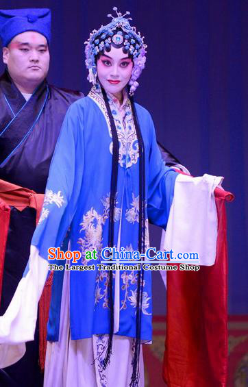 Chinese Ping Opera Hua Tan Apparels Costumes and Headpieces Selling Miaolang Traditional Pingju Opera Diva Liu Huiying Blue Dress Garment
