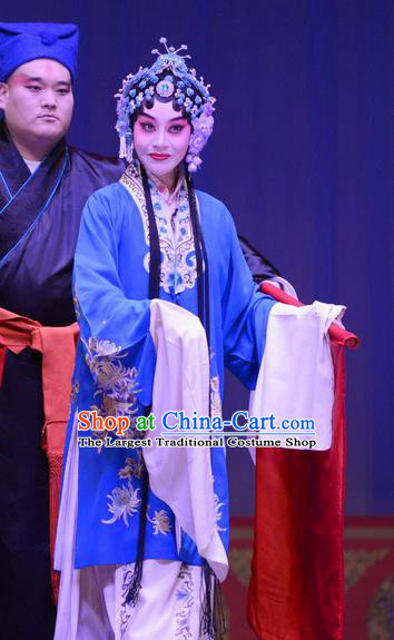 Chinese Ping Opera Hua Tan Apparels Costumes and Headpieces Selling Miaolang Traditional Pingju Opera Diva Liu Huiying Blue Dress Garment