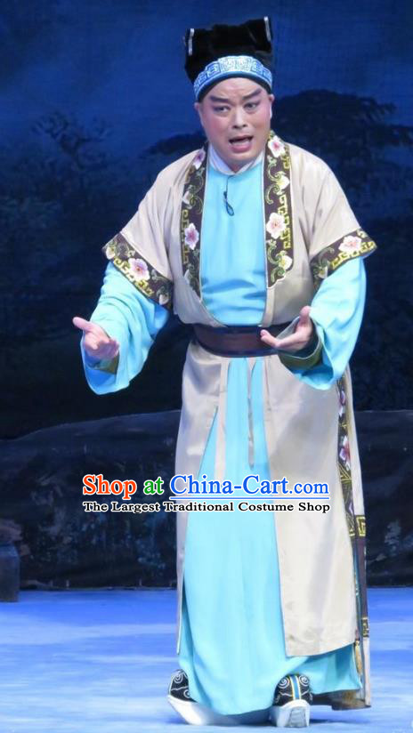 Pear Blossom Love Chinese Ping Opera Merchant Qian Youliang Costumes and Hat Pingju Opera Young Male Apparels Clothing