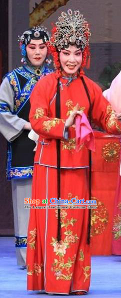 Chinese Ping Opera Actress Xue Yaoqin Apparels Costumes and Headpieces The Oil Vendor and His Pretty Bride Traditional Pingju Opera Hua Tan Red Dress Garment