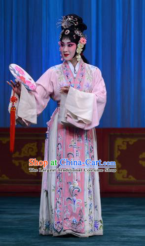 Chinese Beijing Opera Hua Tan Apparels Costumes and Headdress Xie Yaohuan Traditional Peking Opera Actress Pink Dress Young Woman Garment