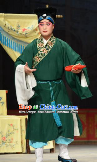 The Oil Vendor and His Pretty Bride Chinese Ping Opera Xiaosheng Garment Costumes and Headwear Pingju Opera Young Male Qin Zhong Green Apparels Clothing