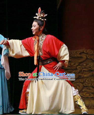 Chinese Ping Opera Young Male Xiaosheng Apparels Palm Civet for Prince Costumes and Headwear Pingju Opera Crown Prince Clothing