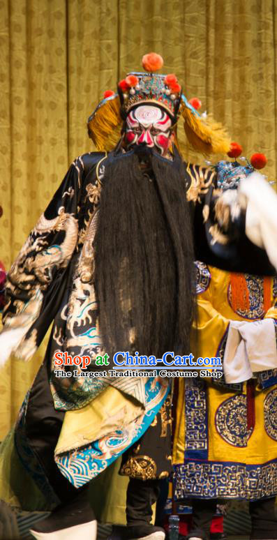 San Da Tao Sanchun Chinese Peking Opera Elderly Male Garment Costumes and Headwear Beijing Opera Laosheng Apparels Emperor Zhao Kuangyin Embroidered Robe Clothing