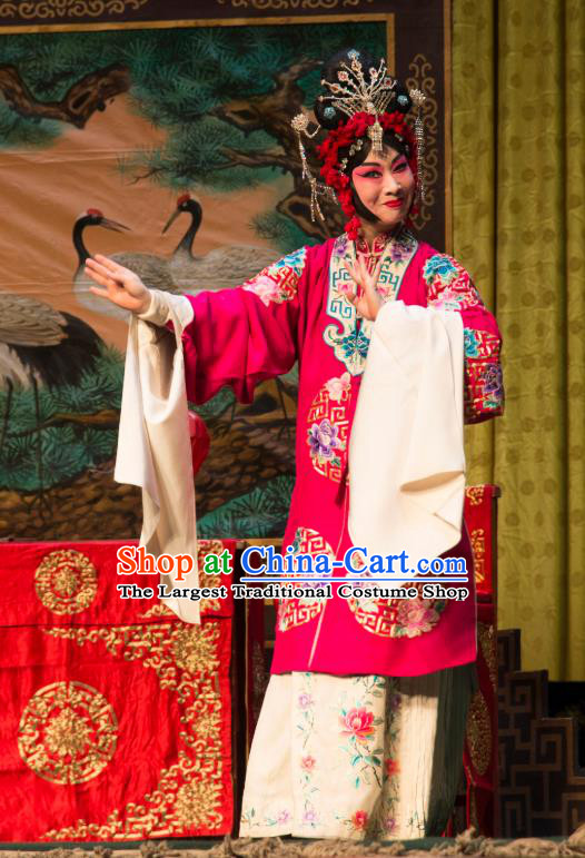 Chinese Beijing Opera Hua Tan Apparels Costumes and Headdress San Da Tao Sanchun Traditional Peking Opera Young Female Dress Bride Wedding Garment