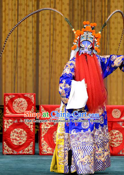 Chained Traps Chinese Peking Opera Laosheng Garment Costumes and Headwear Beijing Opera Elderly Male Apparels Dou Erdun Python Embroidered Robe Clothing