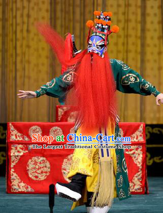 Chained Traps Chinese Peking Opera Takefu Dou Erdun Garment Costumes and Headwear Beijing Opera Wusheng Apparels Martial Male Clothing