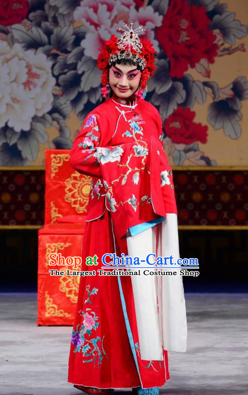 Chinese Beijing Opera Bride Chen Xiuying Apparels Romance of the Iron Bow Costumes and Headpieces Traditional Peking Opera Hua Tan Dress Young Beauty Garment