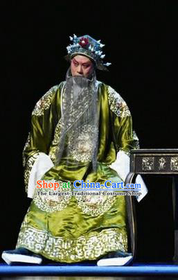 Qing Tian Dao Chinese Peking Opera Laosheng Garment Costumes and Headwear Beijing Opera Elderly Male Apparels Loyal Official Clothing