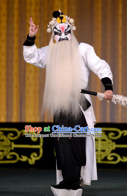 Jiu Jiang Kou Chinese Peking Opera Elderly Male Garment Costumes and Headwear Beijing Opera Laosheng Apparels Martial Male Zhang Dingbian Clothing