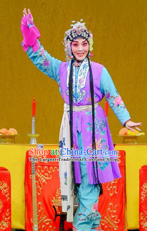 Chinese Beijing Opera Servant Girl Apparels Ba Zhen Tang Costumes and Headpieces Traditional Peking Opera Young Lady Chun Lan Dress Garment