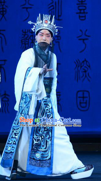 Qu Yuan Chinese Peking Opera Scholar Garment Costumes and Headwear Beijing Opera Elderly Male Apparels Poet Clothing