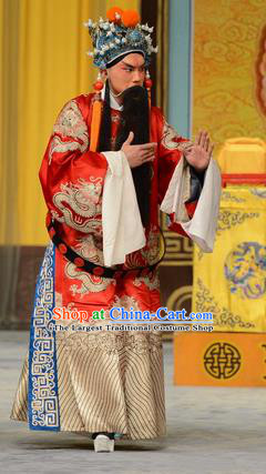 He Hou Ma Dian Chinese Peking Opera Elderly Male Garment Costumes and Headwear Beijing Opera Laosheng Apparels Emperor Zhao Guangyi Clothing
